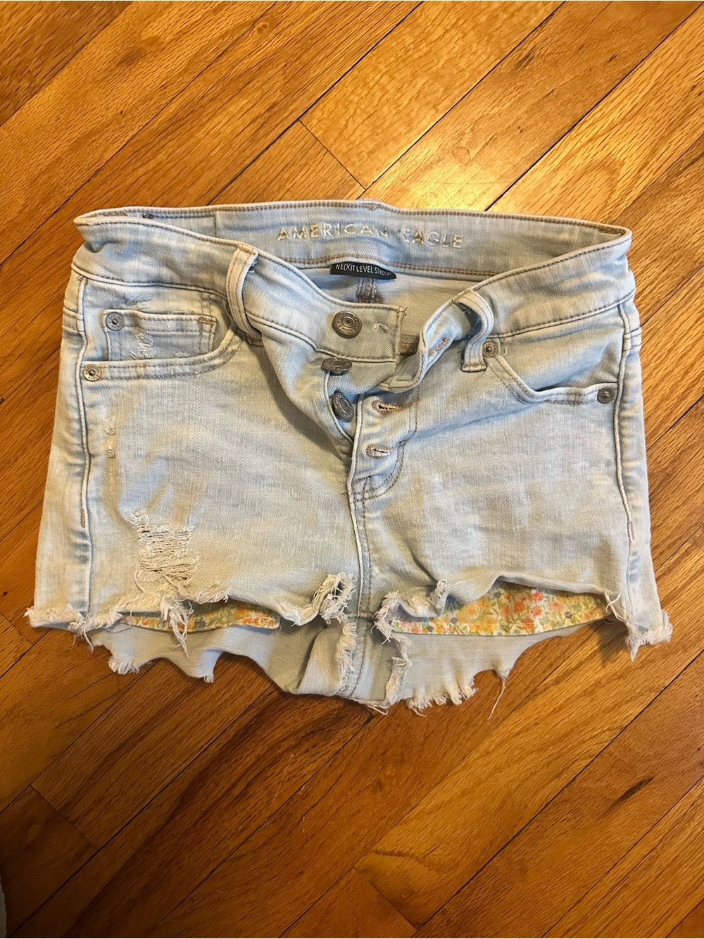 American Eagle Outfitters Light Blue Distressed Jean Shorts
